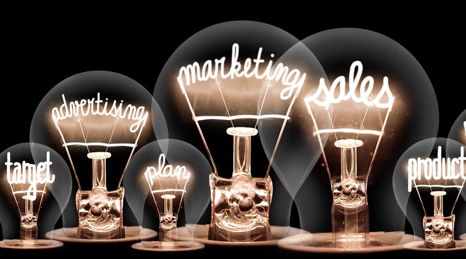 Lightbulbs with the works Marketing inside