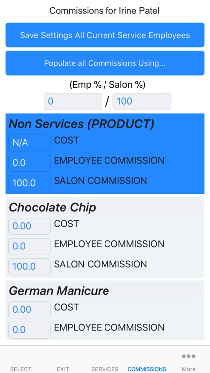 Salon Scheduler screenshot of commissions